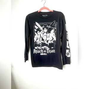Attack On Titan Shirt Mens Small Black White Long Sleeve Anime Ripple Junction